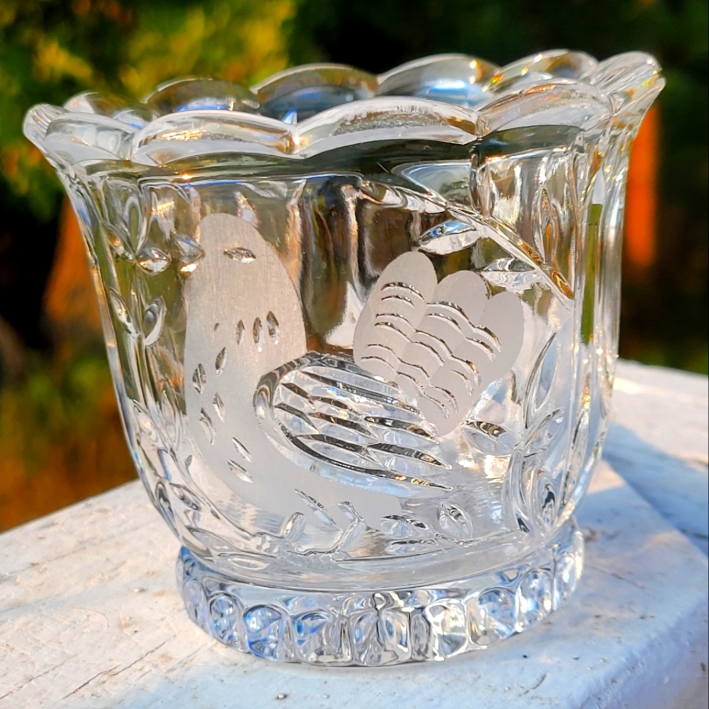 Vtg Sugar Bowl 24% Lead Cut Etched Crystal Frosted Bird W. Germany